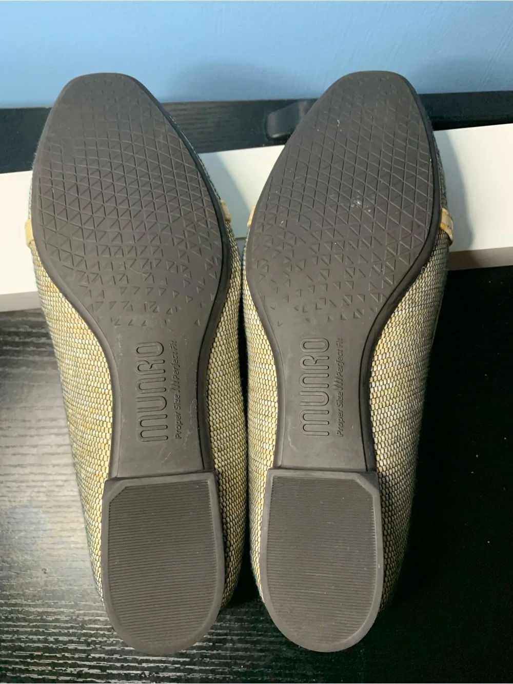 Munro Beige Woven Loafers with Gold Ring